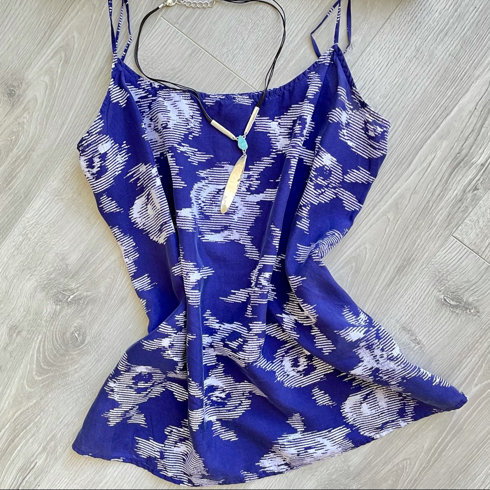 Silk top spaghetti straps blue white floral